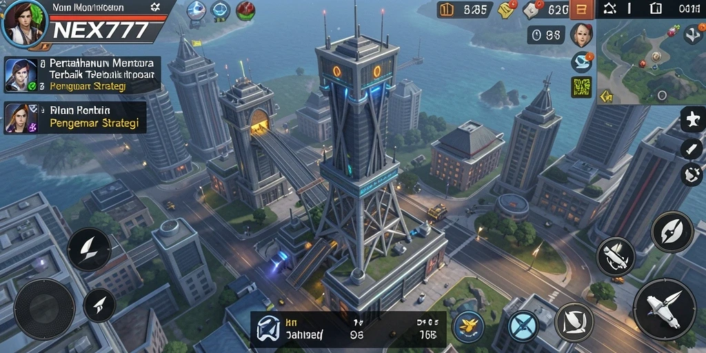 Tampilan gameplay menara pertahanan yang menegangkan di NEX777.