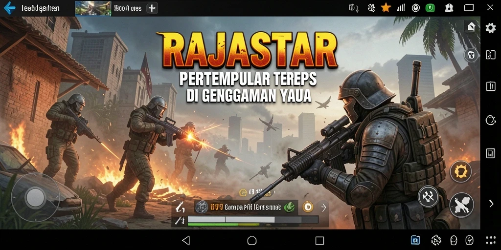 Tampilan gameplay RAJASTAR yang mendebarkan dalam pertempuran FPS.