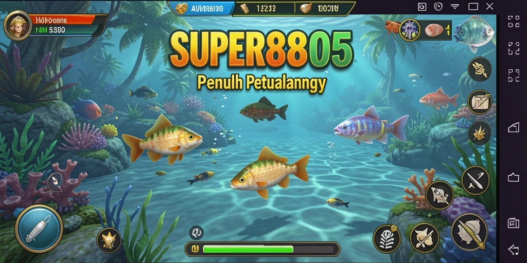 Tampilan menarik gameplay SUPER805 saat memancing ikan.