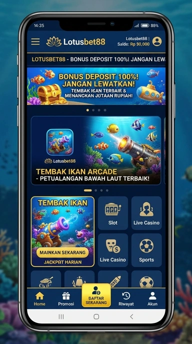 Tampilan antarmuka aplikasi lotusbet88 yang modern dan bersih.